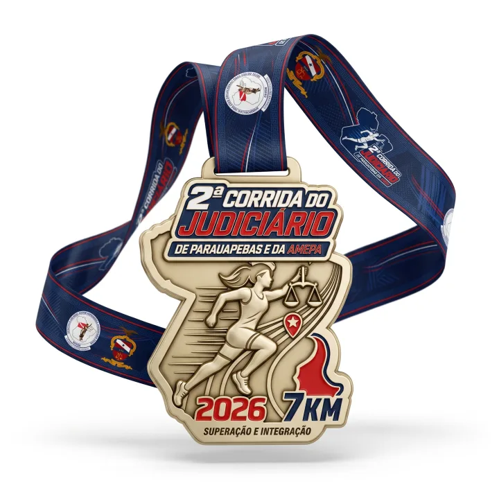Medalha da 2ª Corrida do Judiciário com fita azul personalizada